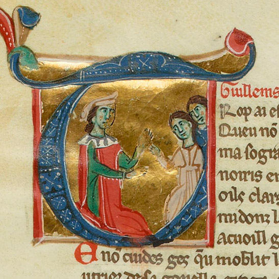 Guillem de Berguedà, miniatura del cançoner I (s. XIII), actualment a la BNF amb la sigla fr. 854, f. 192v.