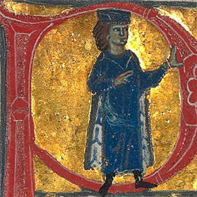 Comte Peitieu, miniatura del cançoner K, BNF fr. 12473 (s. XIII), f. 128r.